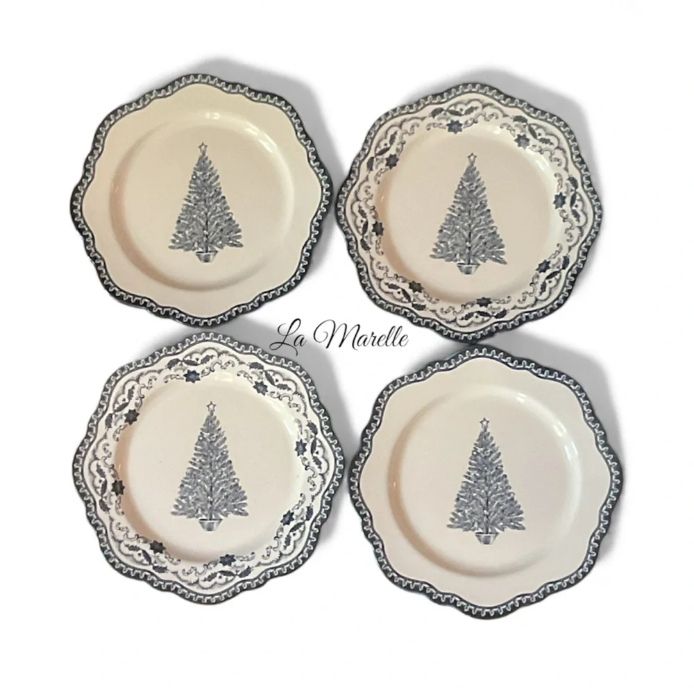 4pk 8” Stoneware Salad Appetizer Christmas Plates Blue - Threshold Studio McGee